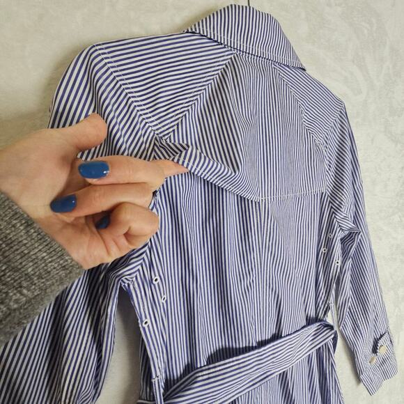 J.Crew NWT Sz4 Double Breasted Trench Coat. Cotton Blue n White Stripes. Spring‎ - Picture 9 of 15